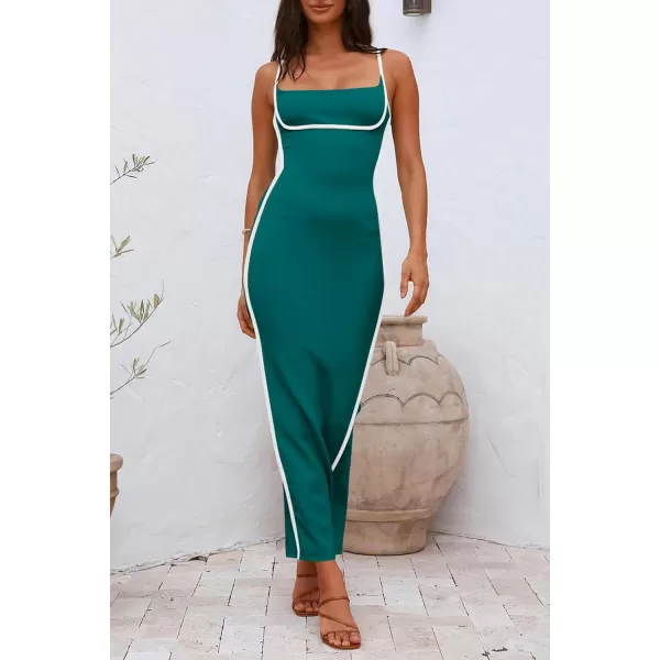 imagePRETTYGARDEN Womens Summer Long Bodycon Dress Spaghetti Strap Sleeveless Back Slit Maxi DressesBlue Green