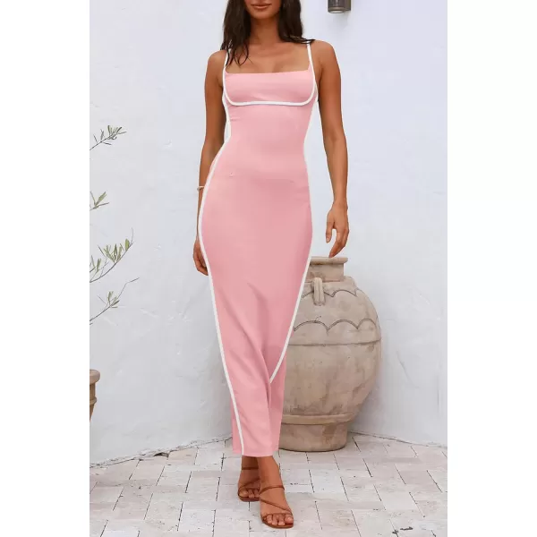 imagePRETTYGARDEN Womens Summer Long Bodycon Dress Spaghetti Strap Sleeveless Back Slit Maxi DressesLight Pink