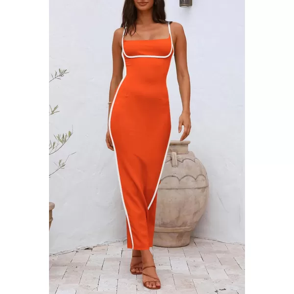 imagePRETTYGARDEN Womens Summer Long Bodycon Dress Spaghetti Strap Sleeveless Back Slit Maxi DressesOrange