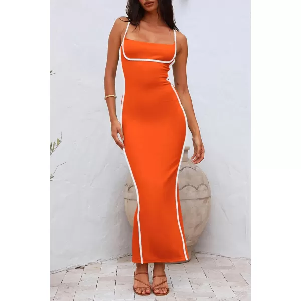 imagePRETTYGARDEN Womens Summer Long Bodycon Dress Spaghetti Strap Sleeveless Back Slit Maxi DressesOrange