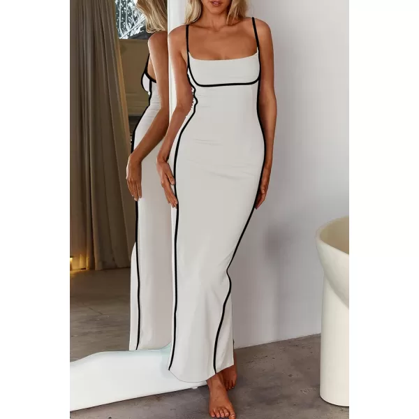 imagePRETTYGARDEN Womens Summer Long Bodycon Dress Spaghetti Strap Sleeveless Back Slit Maxi DressesWhite