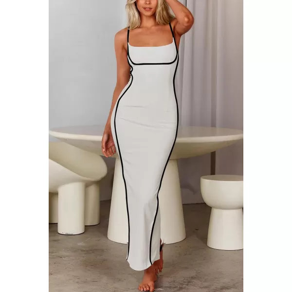 imagePRETTYGARDEN Womens Summer Long Bodycon Dress Spaghetti Strap Sleeveless Back Slit Maxi DressesWhite