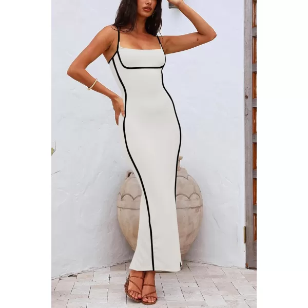 imagePRETTYGARDEN Womens Summer Long Bodycon Dress Spaghetti Strap Sleeveless Back Slit Maxi DressesWhite