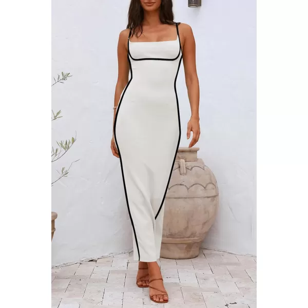 imagePRETTYGARDEN Womens Summer Long Bodycon Dress Spaghetti Strap Sleeveless Back Slit Maxi DressesWhite