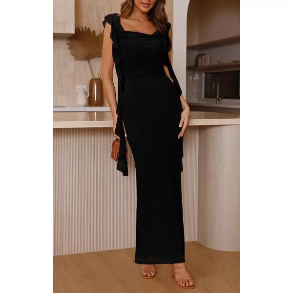 imagePRETTYGARDEN Womens Summer Long Formal Wedding Guest Dress Sleeveless Ruffle Cocktail Party Maxi Bodycon DressesBlack