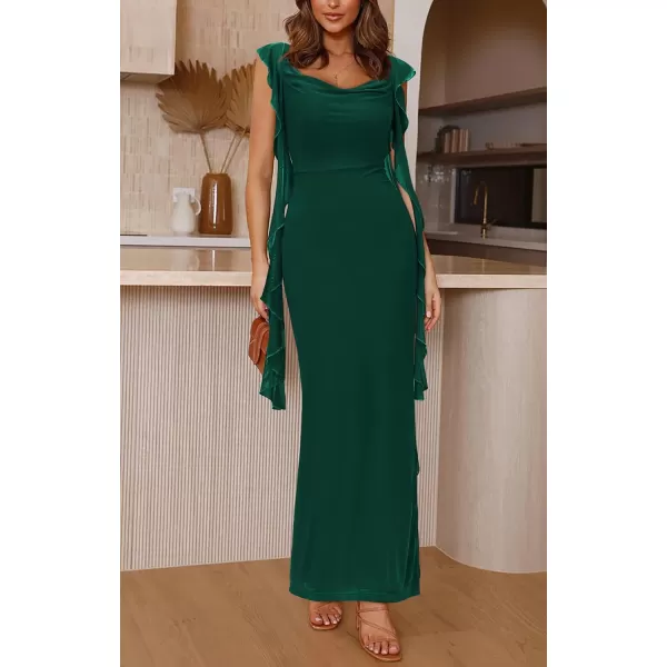 imagePRETTYGARDEN Womens Summer Long Formal Wedding Guest Dress Sleeveless Ruffle Cocktail Party Maxi Bodycon DressesDark Green