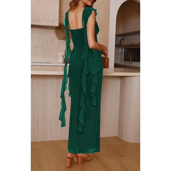 imagePRETTYGARDEN Womens Summer Long Formal Wedding Guest Dress Sleeveless Ruffle Cocktail Party Maxi Bodycon DressesDark Green