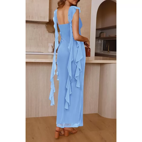 imagePRETTYGARDEN Womens Summer Long Formal Wedding Guest Dress Sleeveless Ruffle Cocktail Party Maxi Bodycon DressesLight Blue