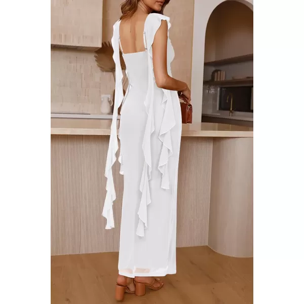 imagePRETTYGARDEN Womens Summer Long Formal Wedding Guest Dress Sleeveless Ruffle Cocktail Party Maxi Bodycon DressesWhite