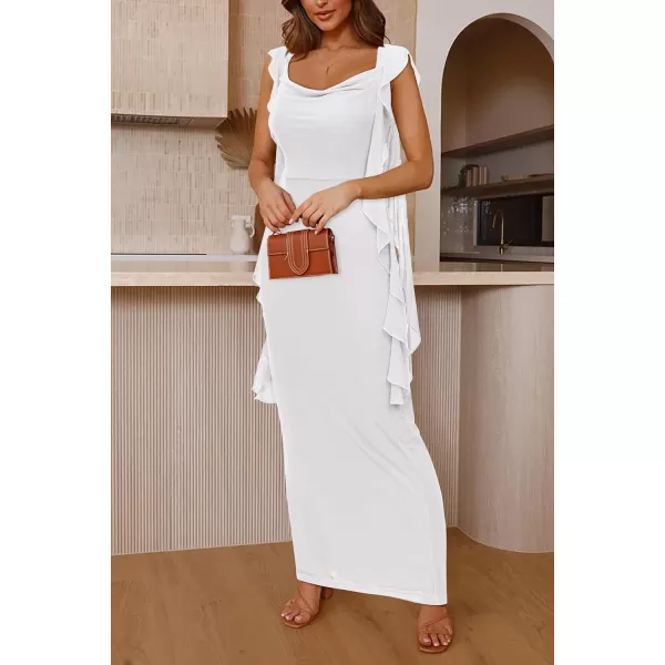 imagePRETTYGARDEN Womens Summer Long Formal Wedding Guest Dress Sleeveless Ruffle Cocktail Party Maxi Bodycon DressesWhite