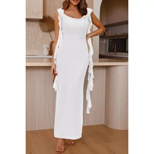 imagePRETTYGARDEN Womens Summer Long Formal Wedding Guest Dress Sleeveless Ruffle Cocktail Party Maxi Bodycon DressesWhite