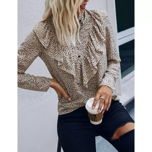 imagePRETTYGARDEN Womens Summer Loose Chiffon Blouse Mesh Long Sleeve Casual Round Neck Peplum TopsApricot Red