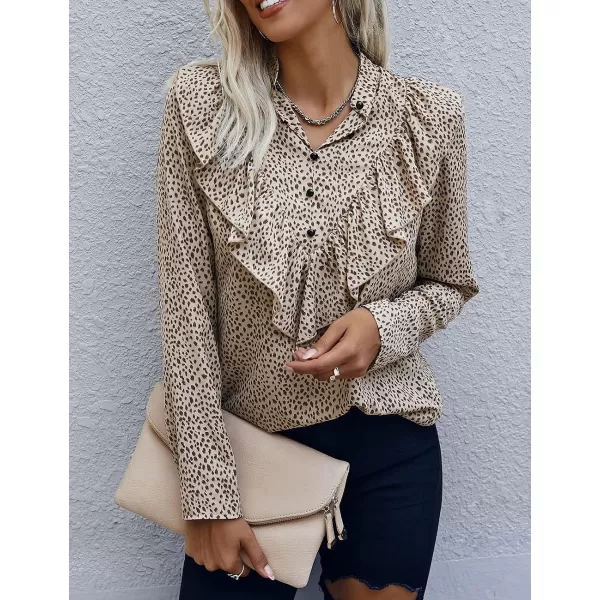 imagePRETTYGARDEN Womens Summer Loose Chiffon Blouse Mesh Long Sleeve Casual Round Neck Peplum TopsApricot Red