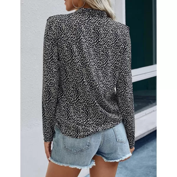 imagePRETTYGARDEN Womens Summer Loose Chiffon Blouse Mesh Long Sleeve Casual Round Neck Peplum TopsBlack Apricot