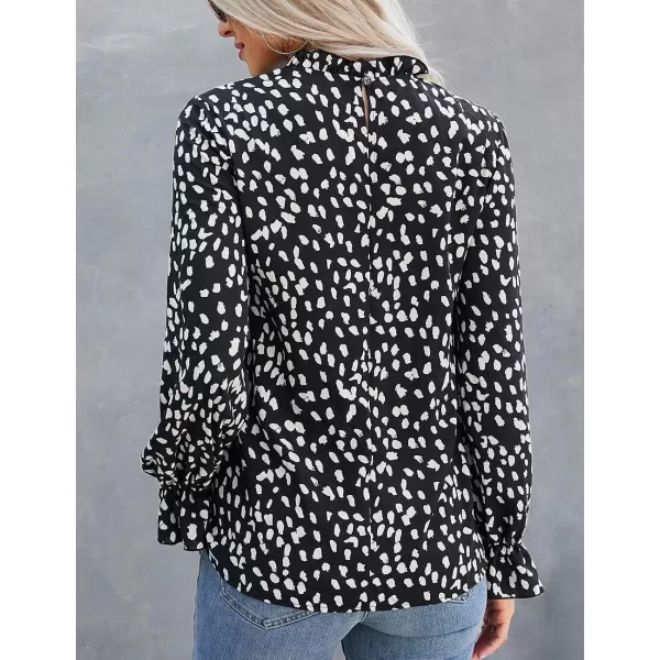 imagePRETTYGARDEN Womens Summer Loose Chiffon Blouse Mesh Long Sleeve Casual Round Neck Peplum TopsBlack White