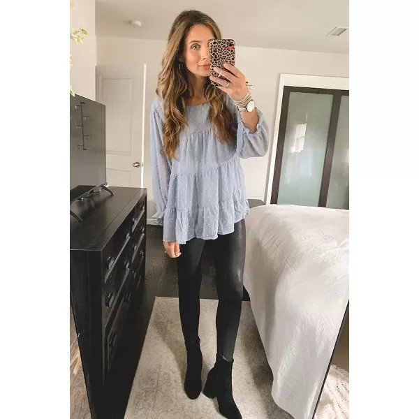 imagePRETTYGARDEN Womens Summer Loose Chiffon Blouse Mesh Long Sleeve Casual Round Neck Peplum TopsBlue