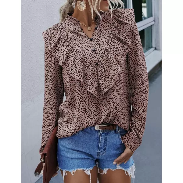 imagePRETTYGARDEN Womens Summer Loose Chiffon Blouse Mesh Long Sleeve Casual Round Neck Peplum TopsPink Black