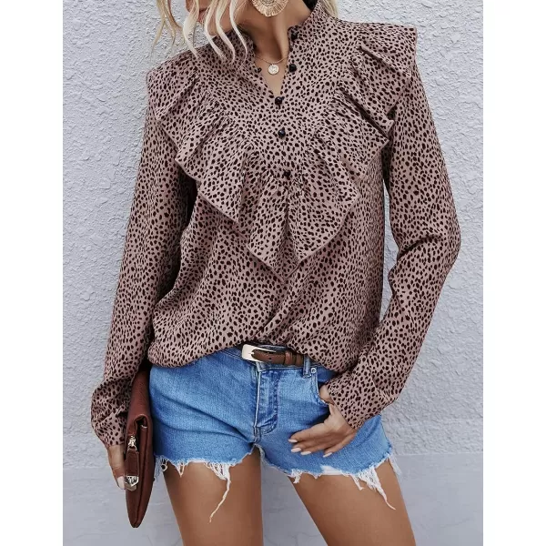 imagePRETTYGARDEN Womens Summer Loose Chiffon Blouse Mesh Long Sleeve Casual Round Neck Peplum TopsPink Black