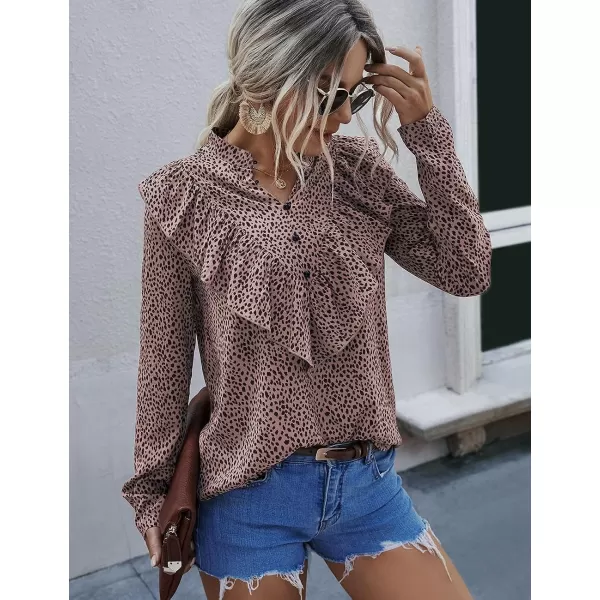 imagePRETTYGARDEN Womens Summer Loose Chiffon Blouse Mesh Long Sleeve Casual Round Neck Peplum TopsPink Black