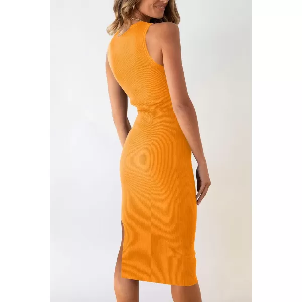 imagePRETTYGARDEN Womens Summer Midi Bodycon Dresses Casual Crew Neck Side Slit Sleeveless Knit Cut Out Tank Top DressYellow
