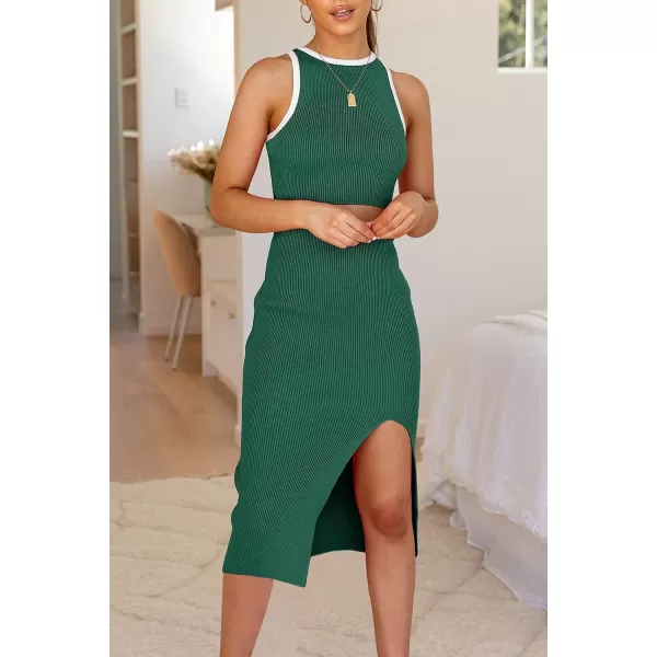 imagePRETTYGARDEN Womens Summer Midi Bodycon Dresses Casual Crew Neck Side Slit Sleeveless Knit Cut Out Tank Top DressZgreen