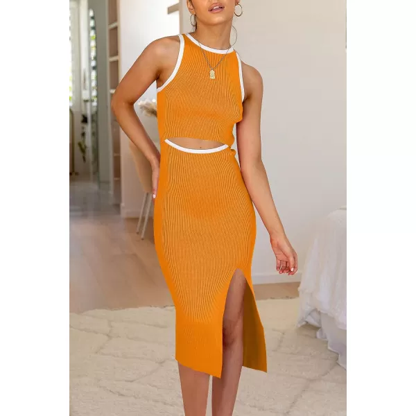 imagePRETTYGARDEN Womens Summer Midi Bodycon Dresses Casual Crew Neck Side Slit Sleeveless Knit Cut Out Tank Top DressZyellow