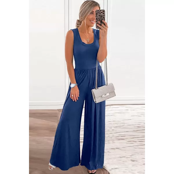 imagePRETTYGARDEN Womens Summer Sleeveless Tank Jumpsuits High Waist Low Cut Casual Scoop Neck Fit And Flare Long Pants RompersBlue