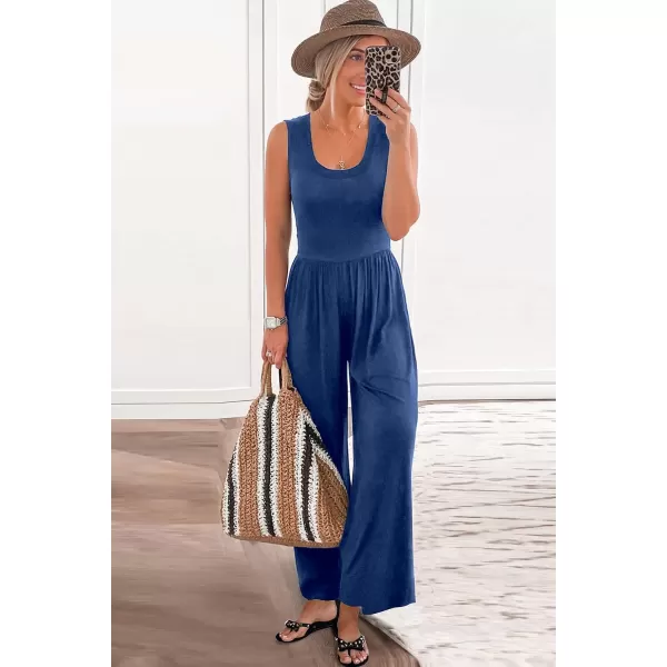 imagePRETTYGARDEN Womens Summer Sleeveless Tank Jumpsuits High Waist Low Cut Casual Scoop Neck Fit And Flare Long Pants RompersBlue