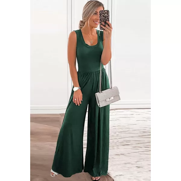 imagePRETTYGARDEN Womens Summer Sleeveless Tank Jumpsuits High Waist Low Cut Casual Scoop Neck Fit And Flare Long Pants RompersDark Green