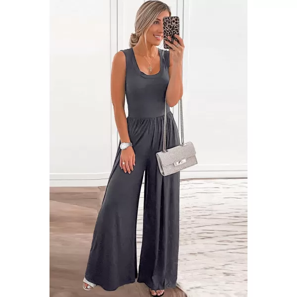 imagePRETTYGARDEN Womens Summer Sleeveless Tank Jumpsuits High Waist Low Cut Casual Scoop Neck Fit And Flare Long Pants RompersDark Grey