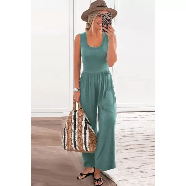 imagePRETTYGARDEN Womens Summer Sleeveless Tank Jumpsuits High Waist Low Cut Casual Scoop Neck Fit And Flare Long Pants RompersGrey Green
