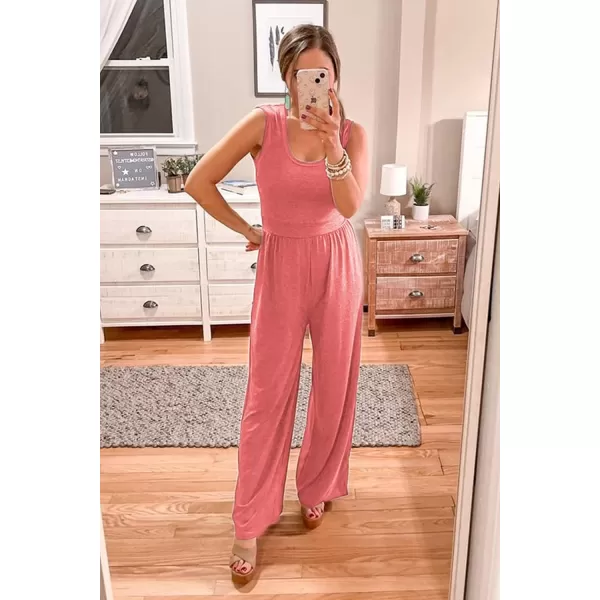 imagePRETTYGARDEN Womens Summer Sleeveless Tank Jumpsuits High Waist Low Cut Casual Scoop Neck Fit And Flare Long Pants RompersPink