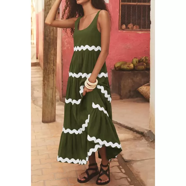 imagePRETTYGARDEN Womens Summer Sundresses Sleeveless Scoop Neck Tiered Flowy Beach Vacation Party Long Tank Maxi DressArmy Green