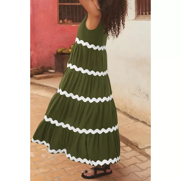 imagePRETTYGARDEN Womens Summer Sundresses Sleeveless Scoop Neck Tiered Flowy Beach Vacation Party Long Tank Maxi DressArmy Green