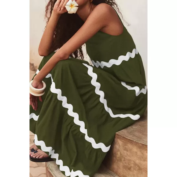 imagePRETTYGARDEN Womens Summer Sundresses Sleeveless Scoop Neck Tiered Flowy Beach Vacation Party Long Tank Maxi DressArmy Green