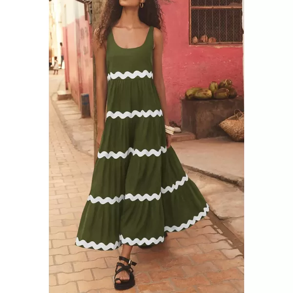 imagePRETTYGARDEN Womens Summer Sundresses Sleeveless Scoop Neck Tiered Flowy Beach Vacation Party Long Tank Maxi DressArmy Green