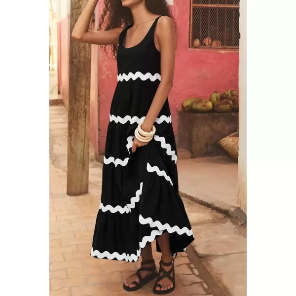 imagePRETTYGARDEN Womens Summer Sundresses Sleeveless Scoop Neck Tiered Flowy Beach Vacation Party Long Tank Maxi DressBlack