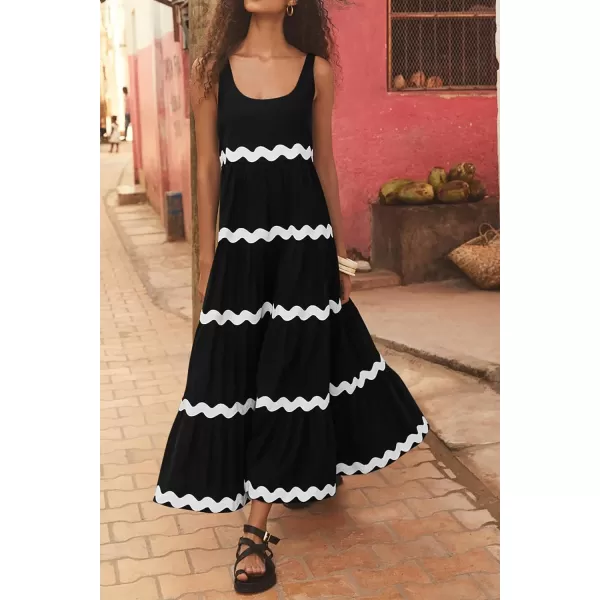 imagePRETTYGARDEN Womens Summer Sundresses Sleeveless Scoop Neck Tiered Flowy Beach Vacation Party Long Tank Maxi DressBlack
