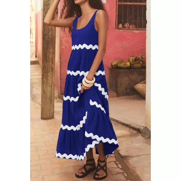 imagePRETTYGARDEN Womens Summer Sundresses Sleeveless Scoop Neck Tiered Flowy Beach Vacation Party Long Tank Maxi DressBlue