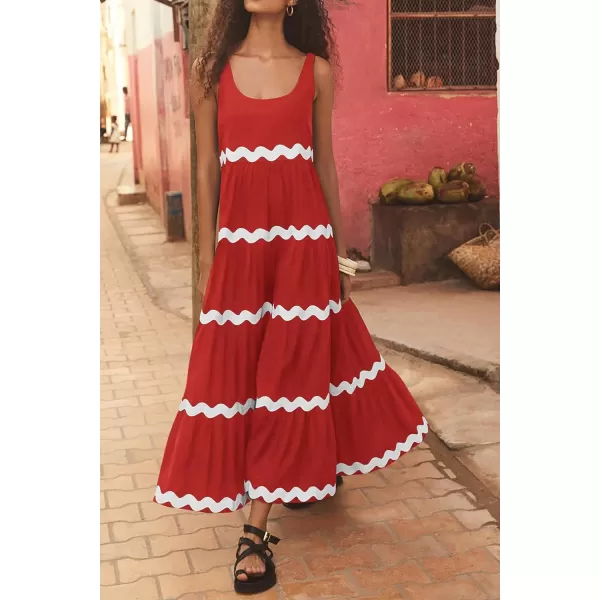 imagePRETTYGARDEN Womens Summer Sundresses Sleeveless Scoop Neck Tiered Flowy Beach Vacation Party Long Tank Maxi DressBrick Red