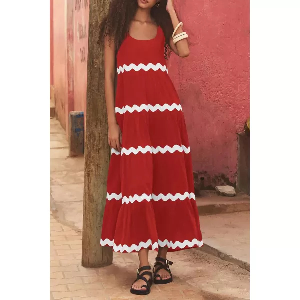 imagePRETTYGARDEN Womens Summer Sundresses Sleeveless Scoop Neck Tiered Flowy Beach Vacation Party Long Tank Maxi DressBrick Red