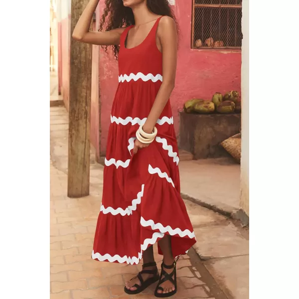 imagePRETTYGARDEN Womens Summer Sundresses Sleeveless Scoop Neck Tiered Flowy Beach Vacation Party Long Tank Maxi DressBrick Red