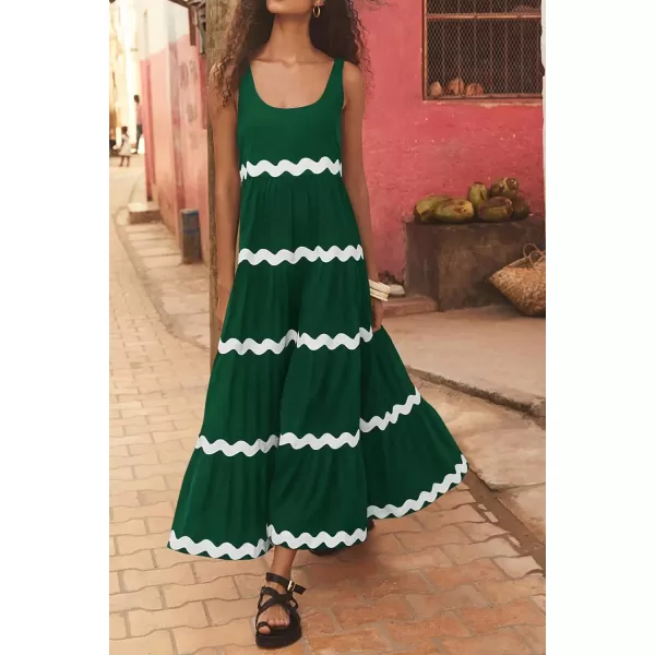 imagePRETTYGARDEN Womens Summer Sundresses Sleeveless Scoop Neck Tiered Flowy Beach Vacation Party Long Tank Maxi DressDark Green
