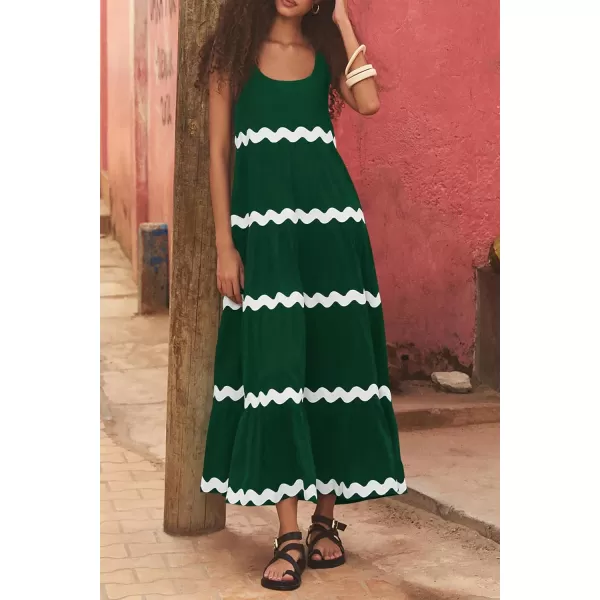 imagePRETTYGARDEN Womens Summer Sundresses Sleeveless Scoop Neck Tiered Flowy Beach Vacation Party Long Tank Maxi DressDark Green