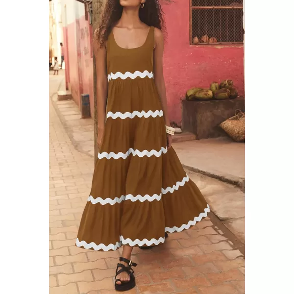 imagePRETTYGARDEN Womens Summer Sundresses Sleeveless Scoop Neck Tiered Flowy Beach Vacation Party Long Tank Maxi DressKhaki