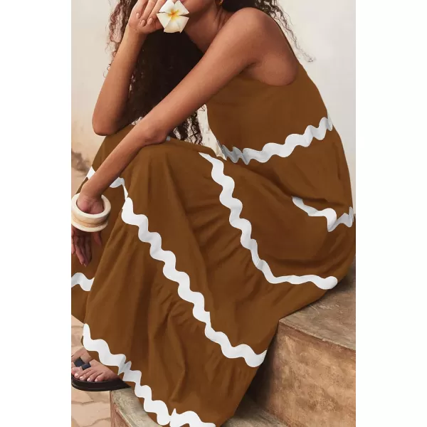 imagePRETTYGARDEN Womens Summer Sundresses Sleeveless Scoop Neck Tiered Flowy Beach Vacation Party Long Tank Maxi DressKhaki