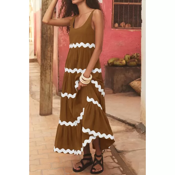 imagePRETTYGARDEN Womens Summer Sundresses Sleeveless Scoop Neck Tiered Flowy Beach Vacation Party Long Tank Maxi DressKhaki