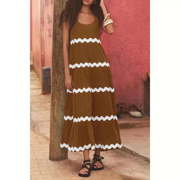 imagePRETTYGARDEN Womens Summer Sundresses Sleeveless Scoop Neck Tiered Flowy Beach Vacation Party Long Tank Maxi DressKhaki