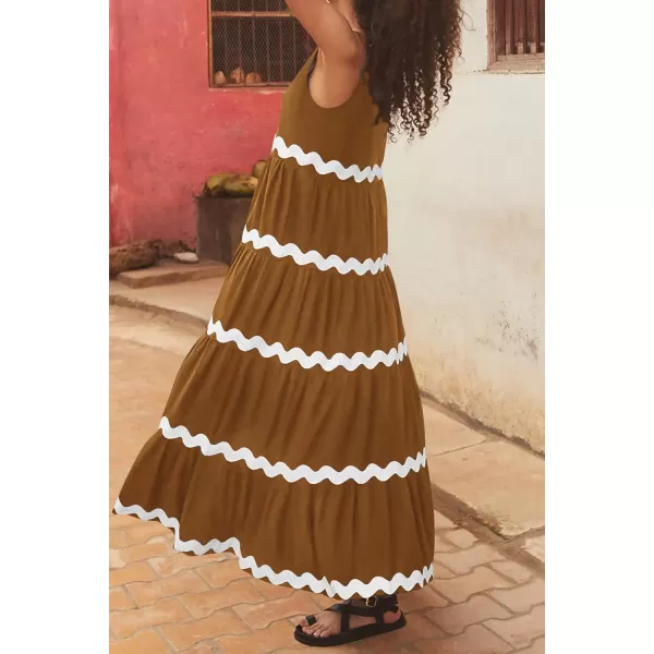 imagePRETTYGARDEN Womens Summer Sundresses Sleeveless Scoop Neck Tiered Flowy Beach Vacation Party Long Tank Maxi DressKhaki