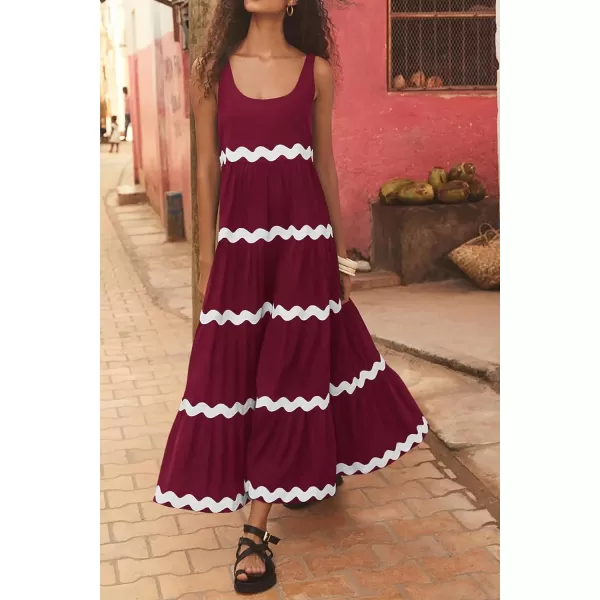 imagePRETTYGARDEN Womens Summer Sundresses Sleeveless Scoop Neck Tiered Flowy Beach Vacation Party Long Tank Maxi DressWine Red